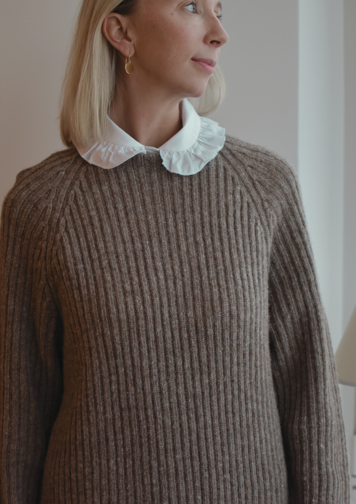 Anne Ribbed Wool Long Knit Sweater – Beige