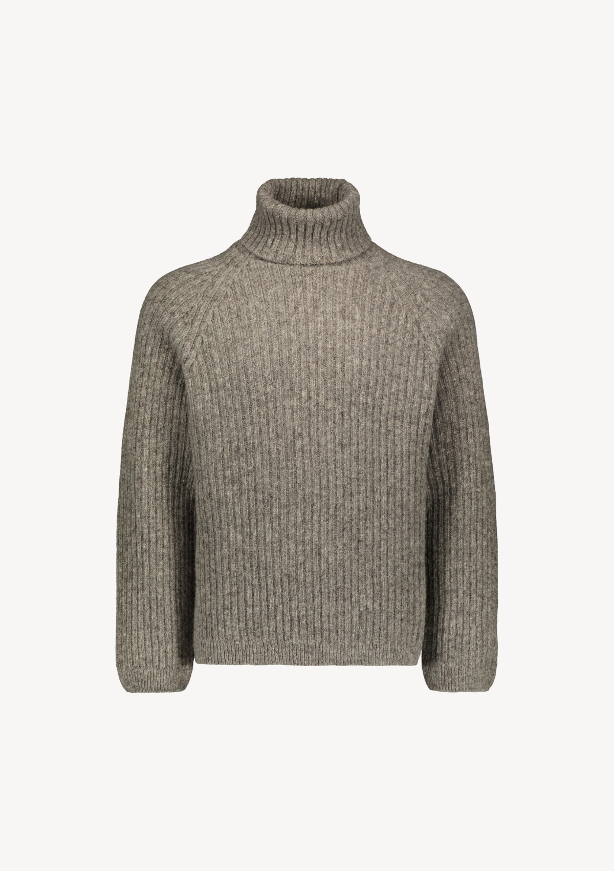 Ribbed grey polo made from Finnish durable sheep wool. Sustainable and warm wool knit made in Finland.