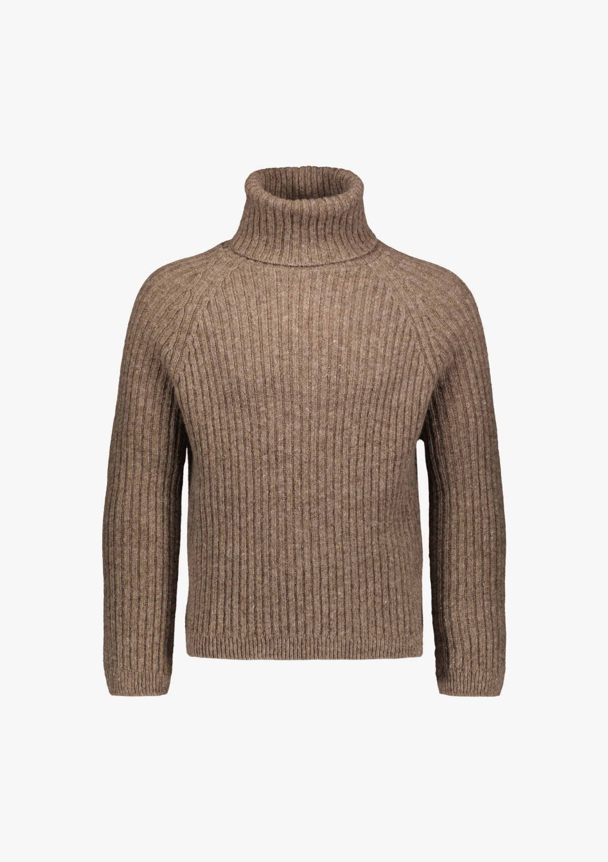 Ribbed beige polo made from Finnish durable sheep wool. Sustainable and warm wool knit made in Finland.