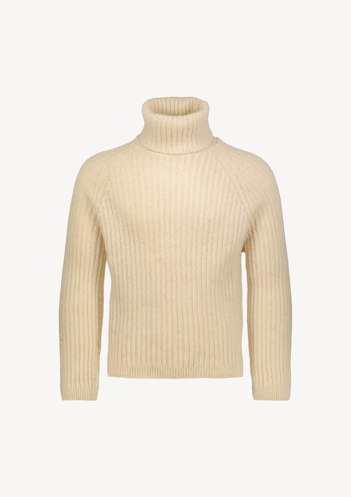 Ribbed white polo made from Finnish durable sheep wool. Sustainable and warm wool knit made in Finland.