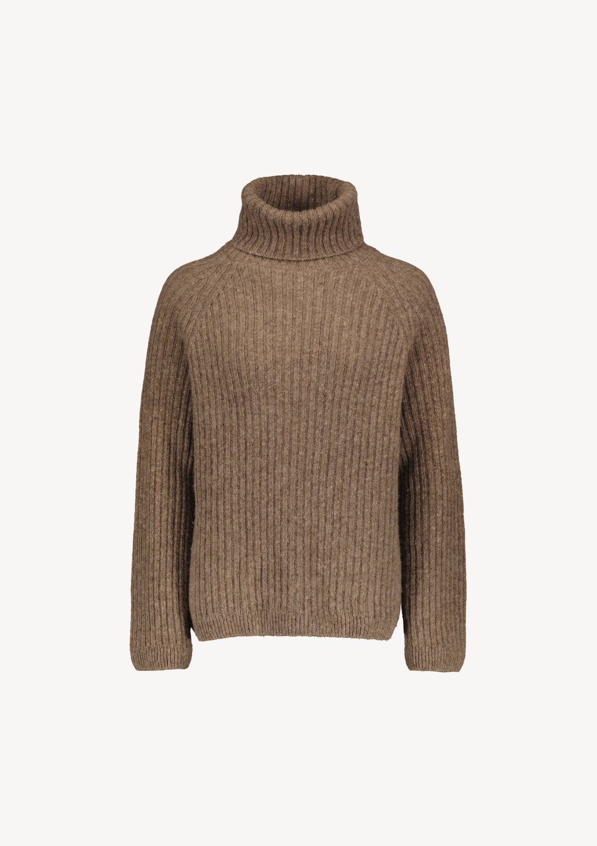 Ribbed beige polo made from Finnish durable sheep wool. Sustainable and warm wool knit made in Finland.