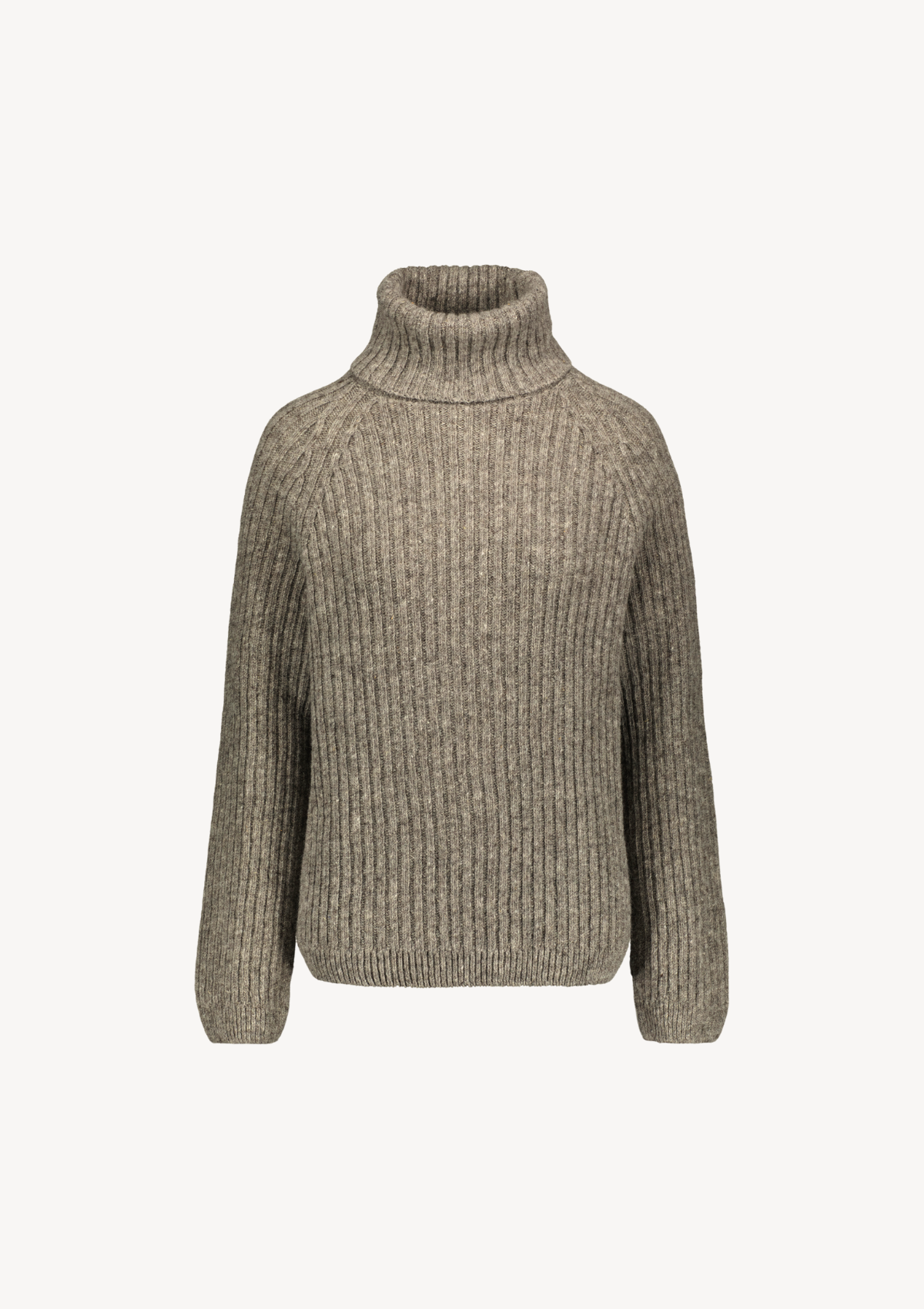 Ribbed grey polo made from Finnish durable sheep wool. Sustainable and warm wool knit made in Finland.