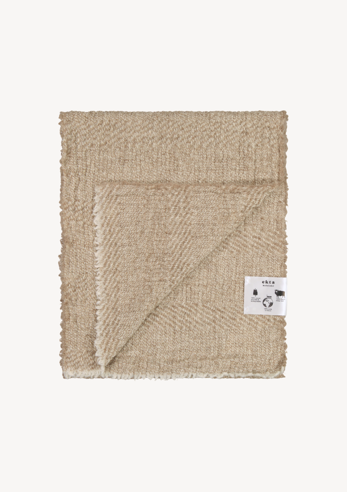 Beige textured scarf in responsible Finnish wool. Manufactured in Finland.