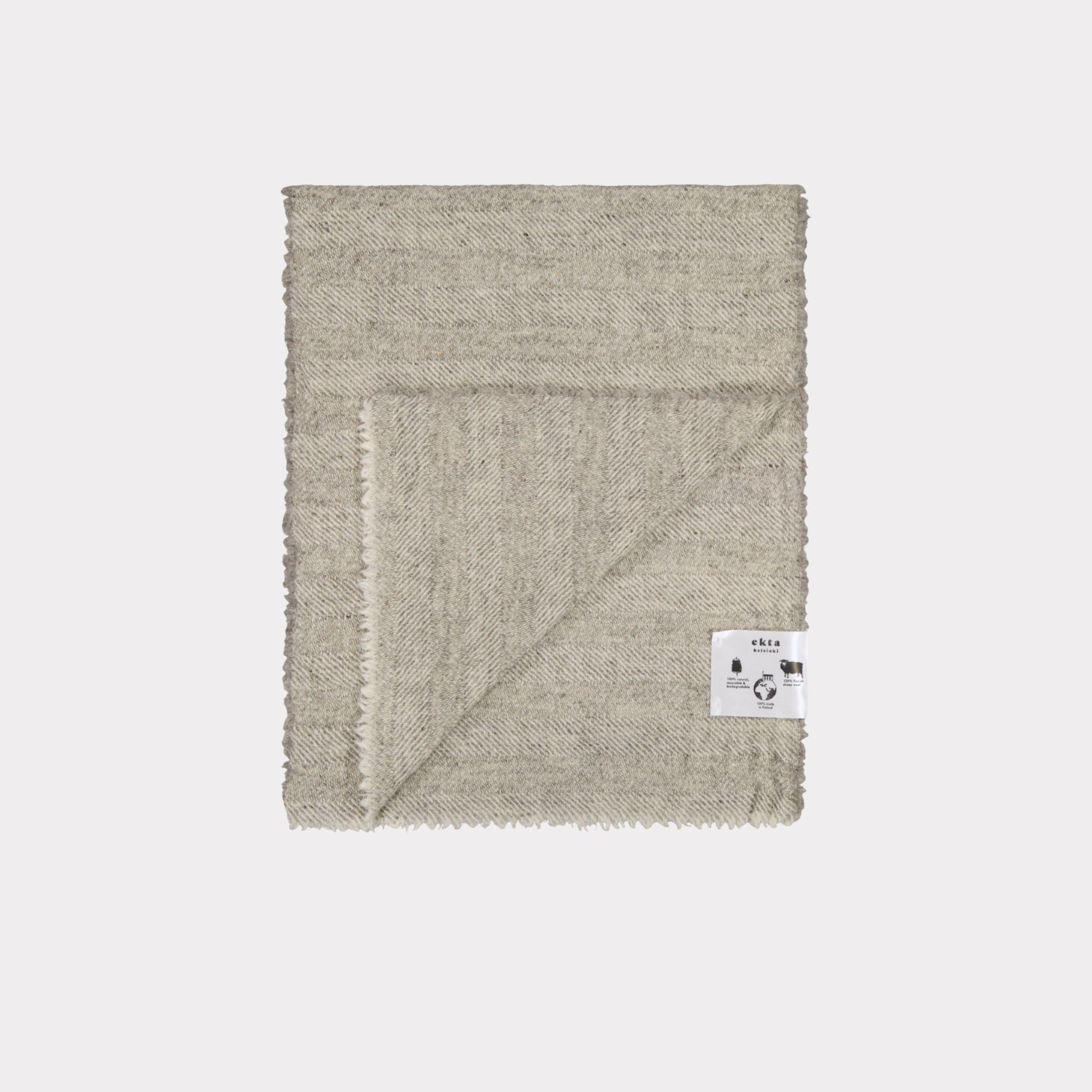 Grey herringbone scarf in responsible Finnish sheep wool. Manufactured in Finland.