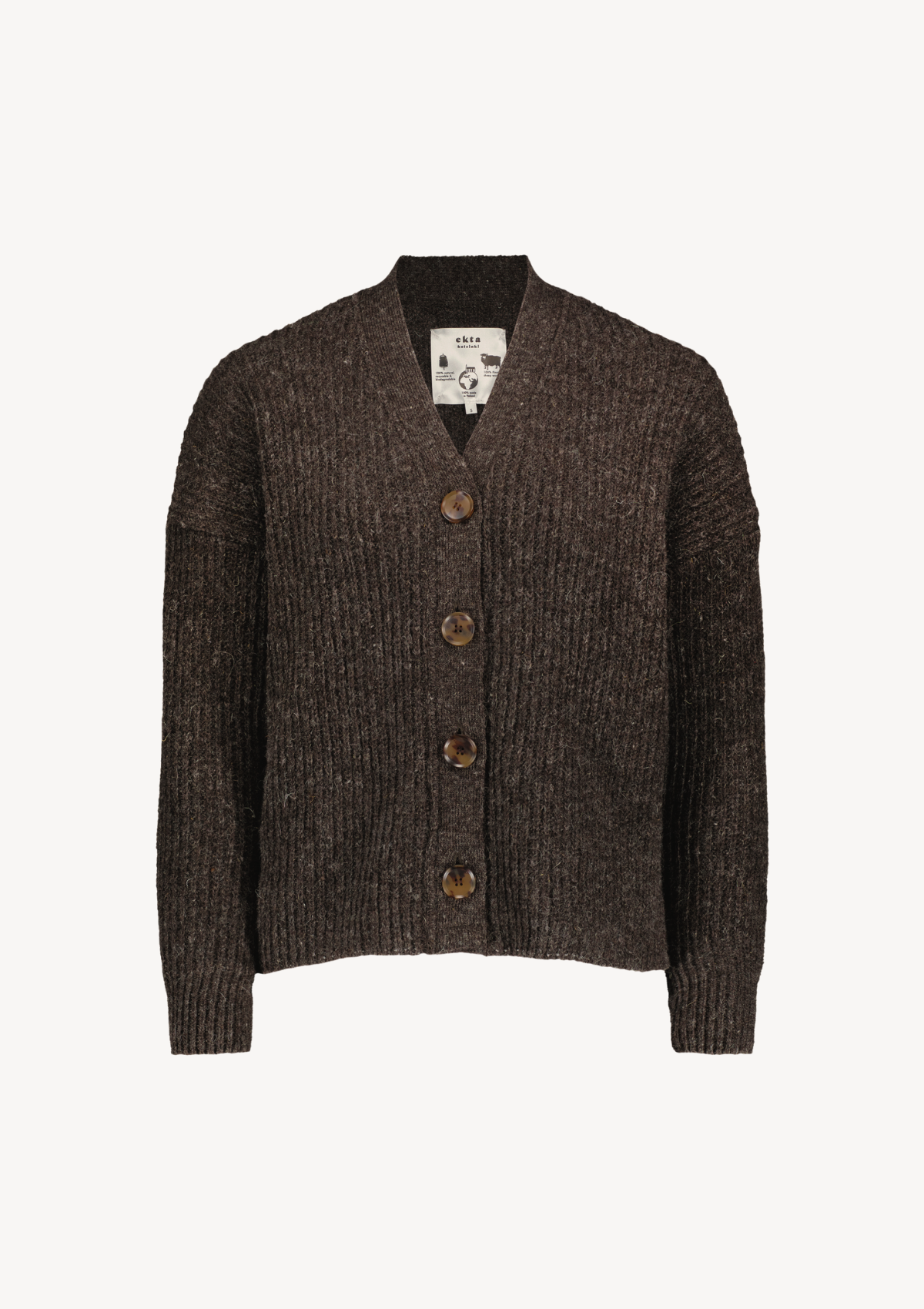 Brown cardigan for women made in Finland from Finnish sheep wool