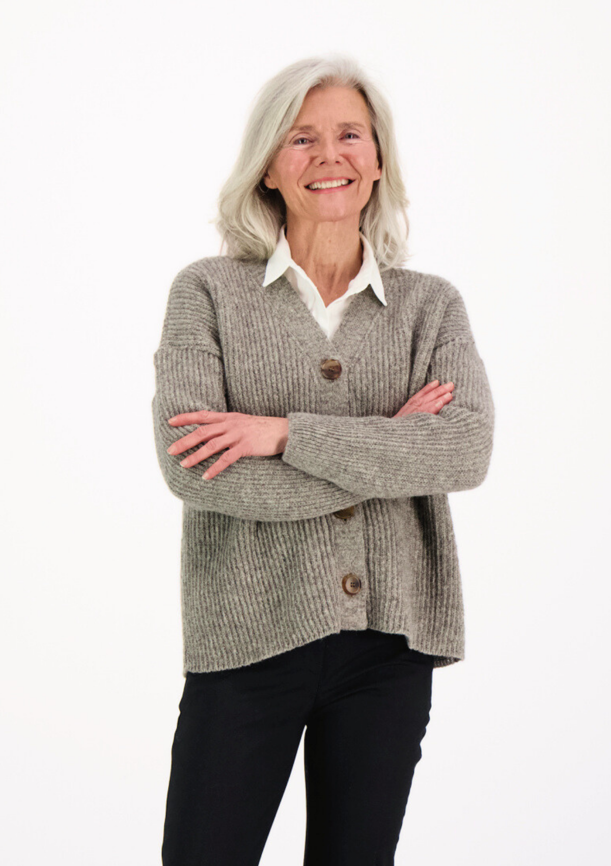 Grey v-neck cardigan made in Finland from Finnish sheep wool
