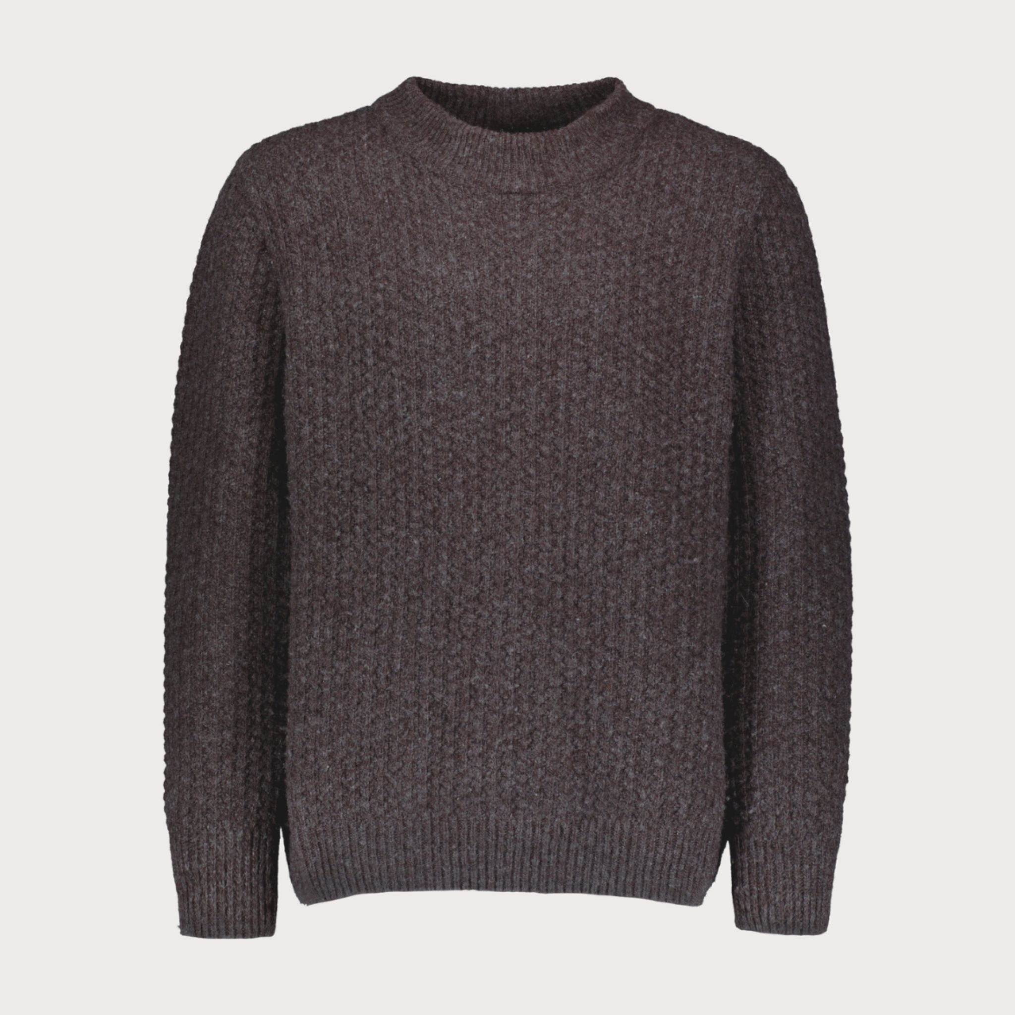O-neck brown knit made in Finland using sheep wool that is sourced ethically