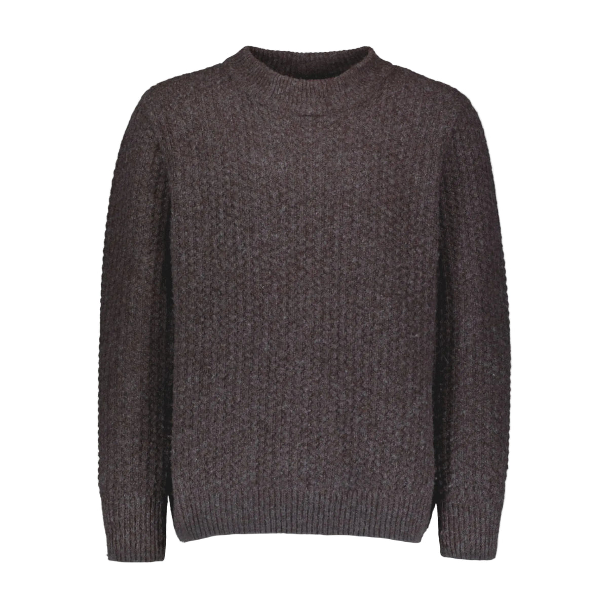 O-neck brown knit made in Finland using sheep wool that is sourced ethically