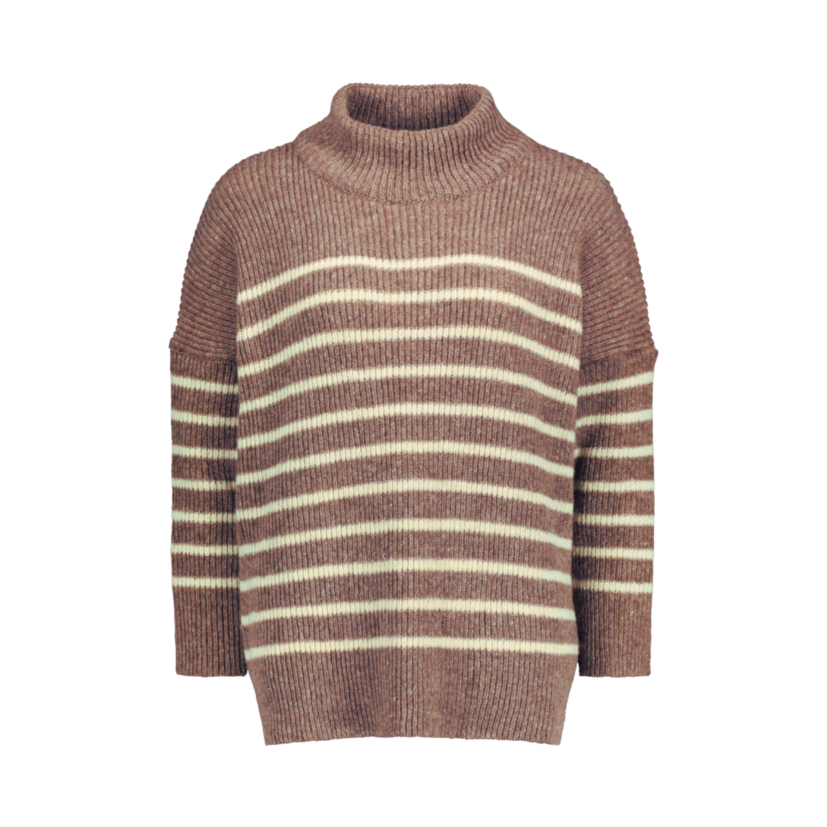 Turtleneck beige striped knit made of Finnish sheep wool and manufactured responsibly in Finland. Relaxed fit.
