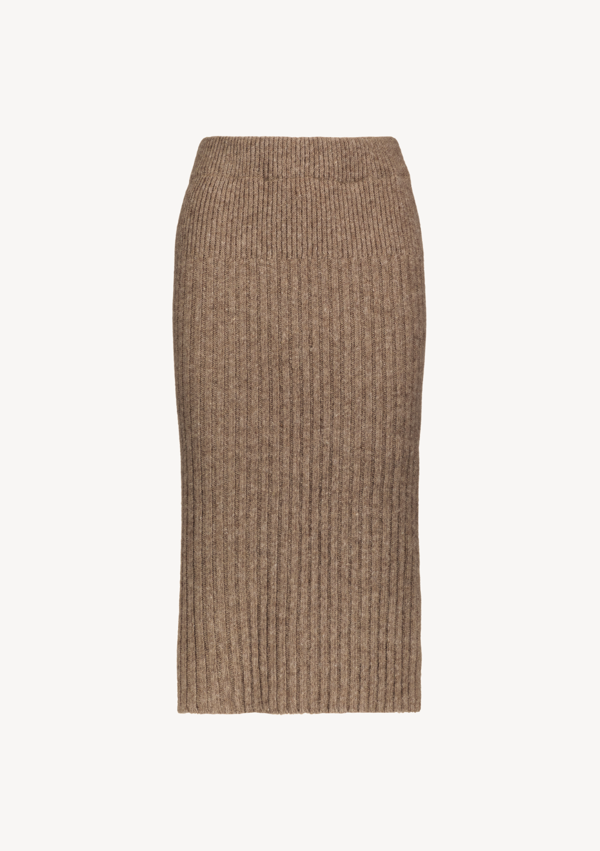 Beige ribbed midi skirt in Finnish responsible sheep wool. Made in Finland.