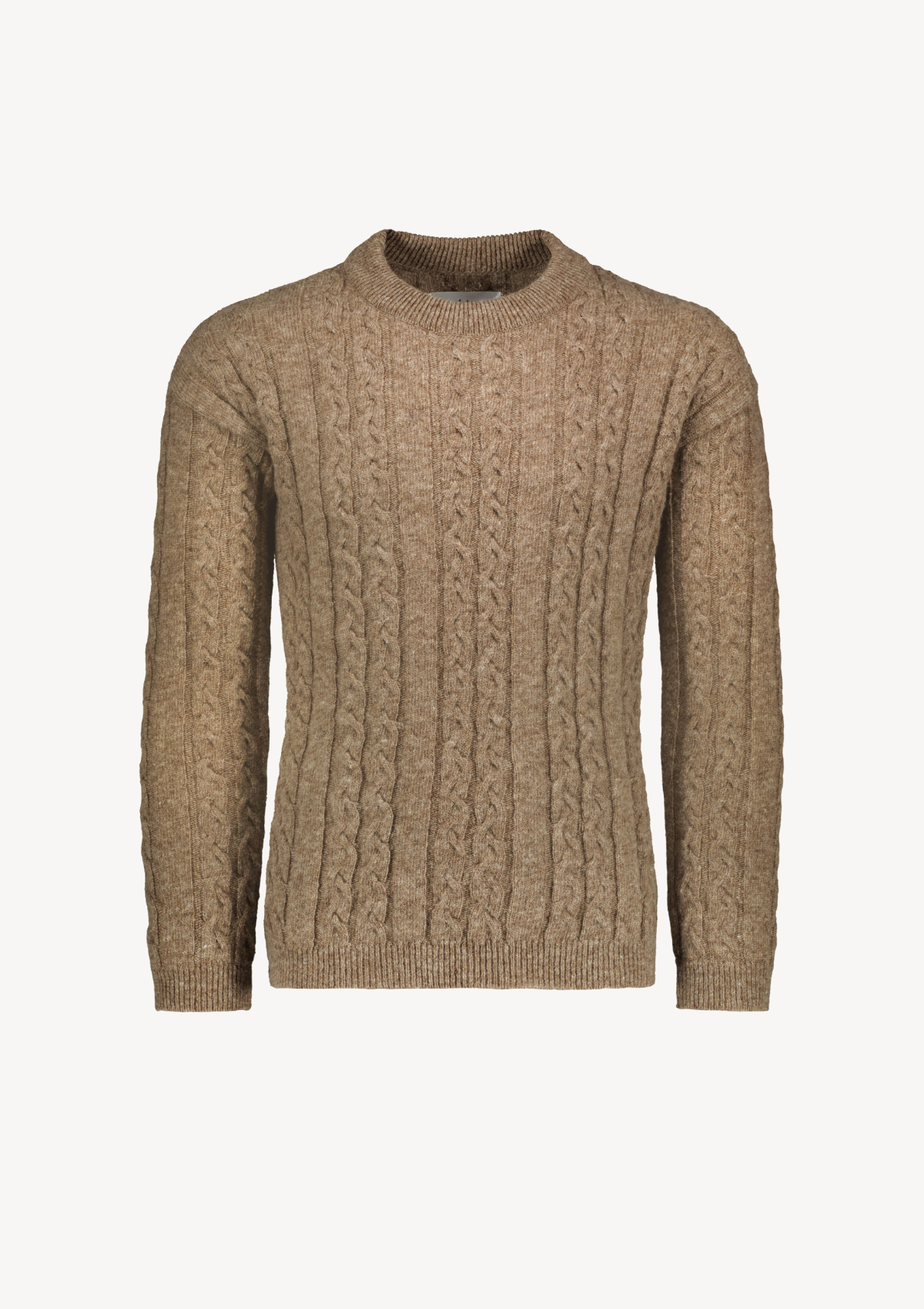 Soft and elegant cable knit in beige with o-neck. Made of responsible Finnish sheep wool in Finland.