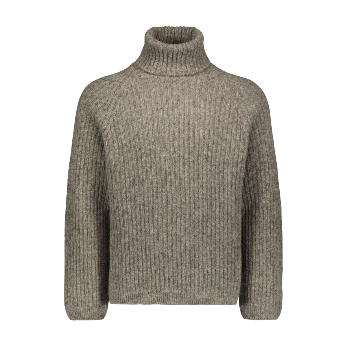 Ribbed grey polo made from Finnish durable sheep wool. Sustainable and warm wool knit made in Finland. 