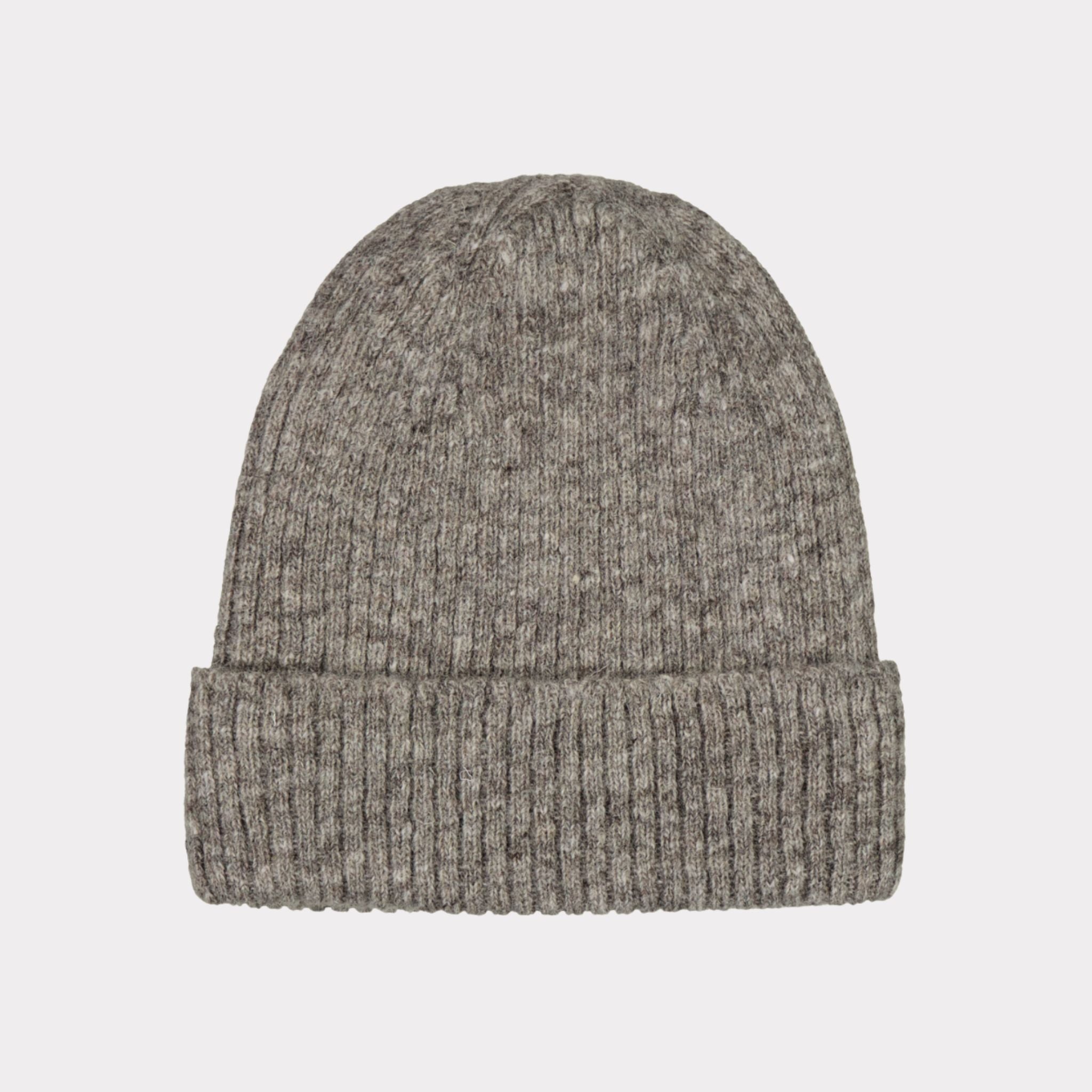 Grey thin ribbed beanie made from responsible Finnish sheep wool. Manufactured in Finland. 