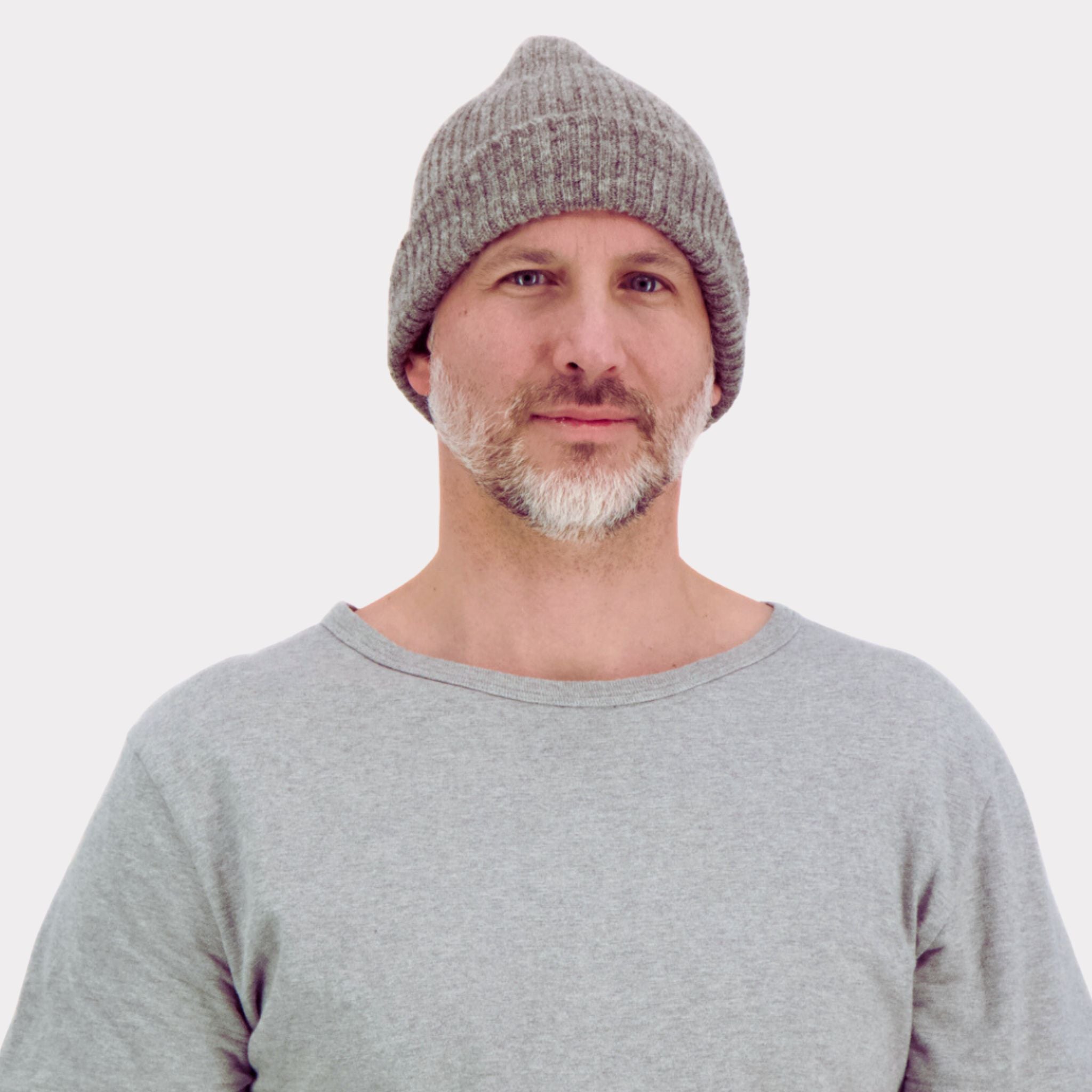 Grey thin ribbed beanie made from responsible Finnish sheep wool. Manufactured in Finland. 
