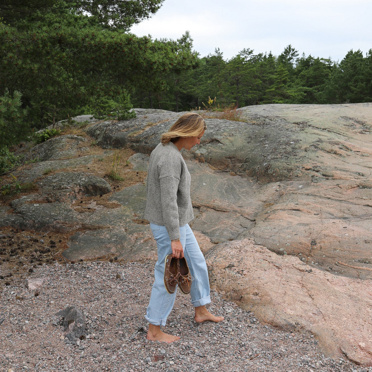 Mid-grey v-neck cardigan made in Finland from responsible Finnish sheep wool.