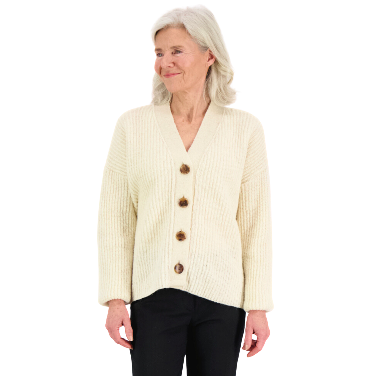 White ribbed cardigan made in Finland from Finnish sheep wool. Sustainable and ethical.  