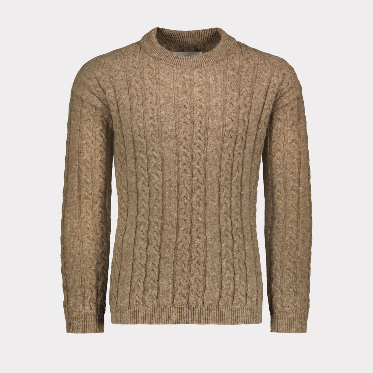 Soft and elegant cable knit in beige with an O-neck. Made of responsible Finnish sheep wool in Finland. 