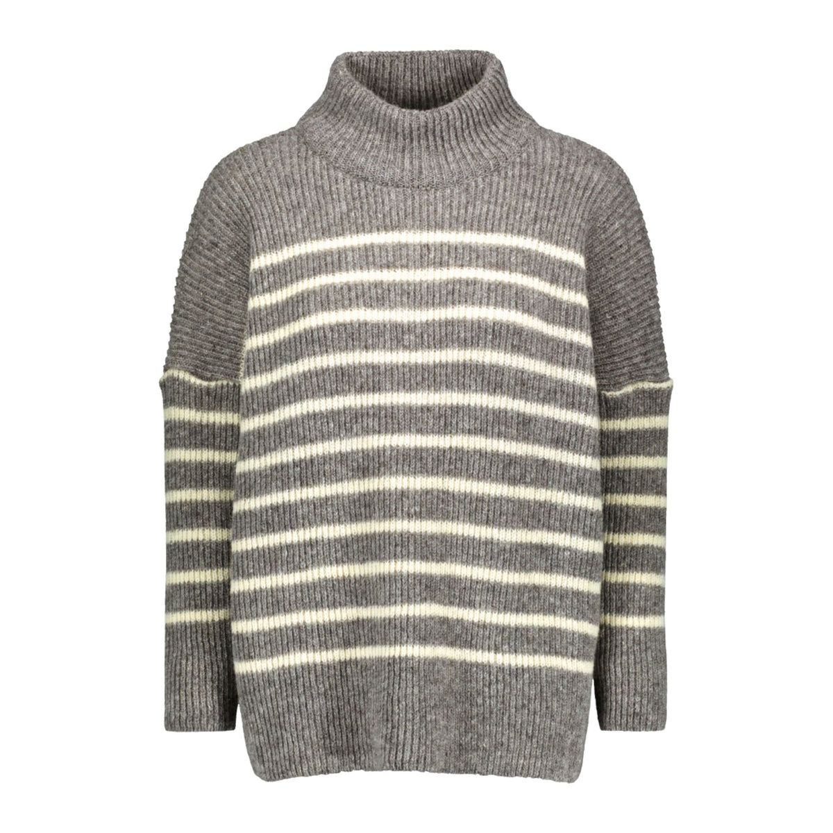 Katrine turtleneck grey striped knit made of Finnish sheep wool and manufactured responsibly in Finland. 