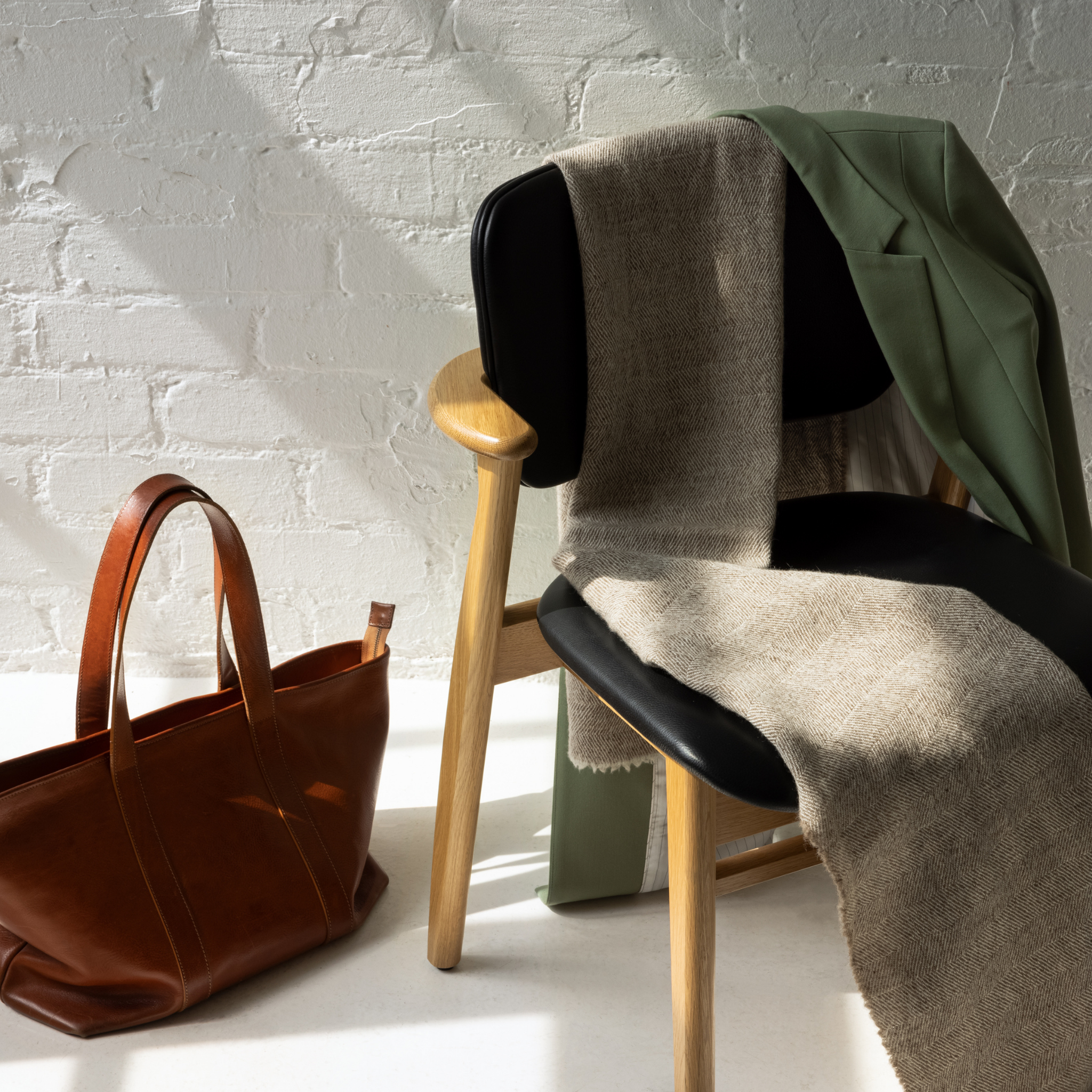 Beige herringbone scarf in responsible Finnish wool. Manufactured in Finland. 
